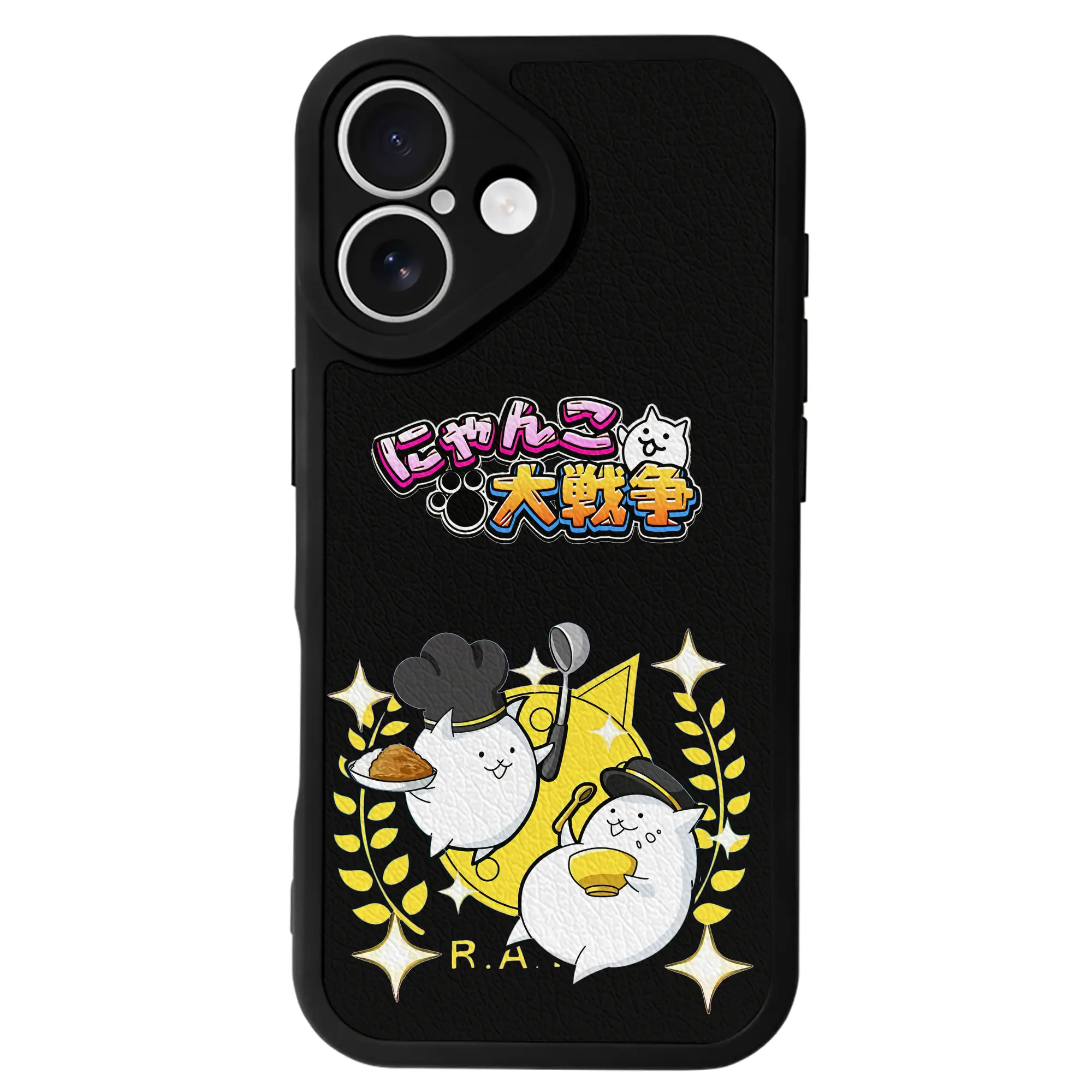 にゃんこ大戦争 グッズ - IPhone 16シリーズ対応 ・ シリコンスマホケース ・ レザー調 ・ 高精度フィット ・ 耐衝撃 ・ ワイヤレス充電対応 ・ 精密カット